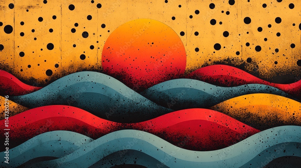 Sunset Over Wavy Ocean Abstract Art Sunset Over Wavy Ocean Abstract Art