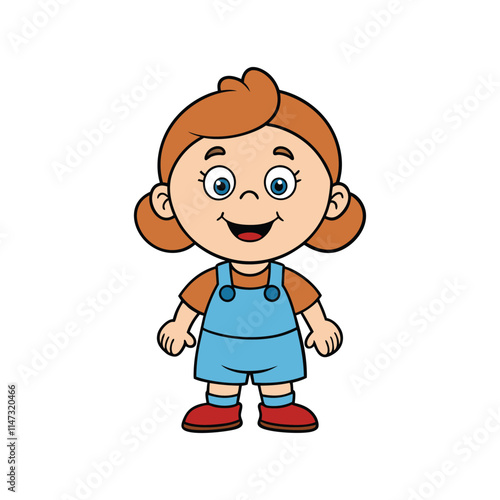A Cheerful Cartoon Babysitter Character in Overalls Smiling on White Background