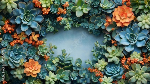 Colorful Succulent Plants Arrangement with Copy Space. Generative AI photo