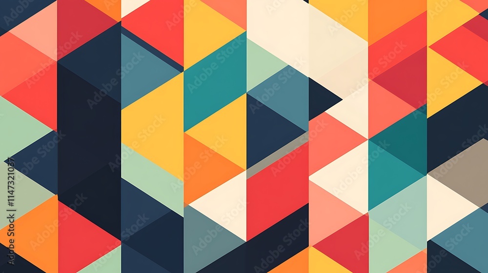 Vibrant abstract pattern featuring multicolored triangles with geometric shapes creating a visually appealing design. Vibrant abstract pattern featuring multicolored triangles with geometric shapes creating a visually appealing design.