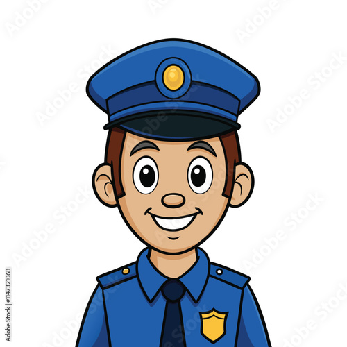 A Happy Cartoon Police Officer Character in a Blue Uniform and Cap