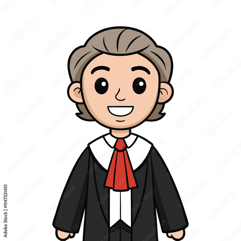 A Cheerful Cartoon Lawyer Character in a Black Suit with a Red Tie Smiling on a White Background A Cheerful Cartoon Lawyer Character in a Black Suit with a Red Tie Smiling on a White Background