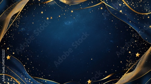 Wallpaper Mural Sophisticated royal blue and gold graphic background with glittering stars and elegant borders, suitable for wedding entertainment and invitations Torontodigital.ca