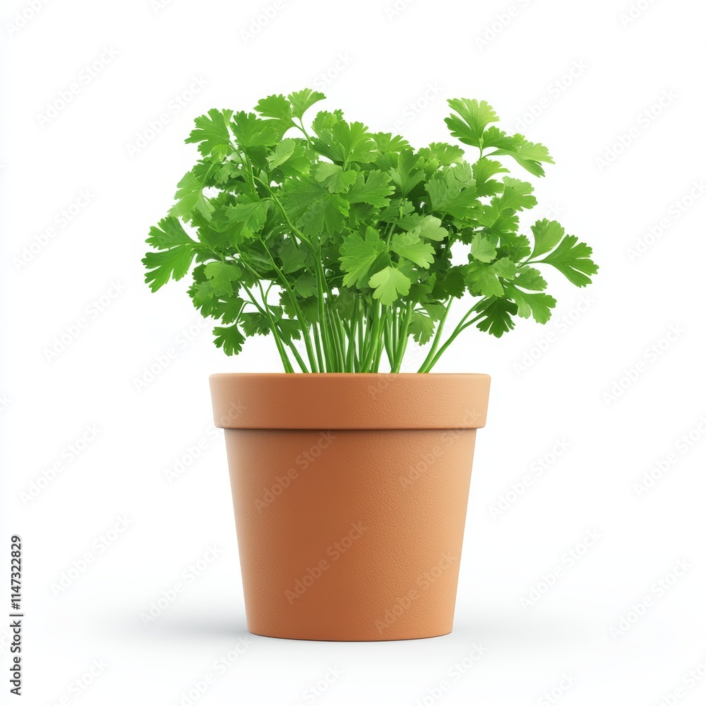 A potted cilantro plant isolated on white background A potted cilantro plant isolated on white background