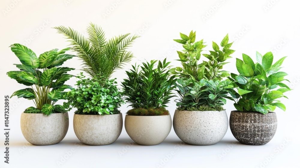 Collection of Indoor Houseplants in Ceramic Pots. Generative AI Collection of Indoor Houseplants in Ceramic Pots. Generative AI