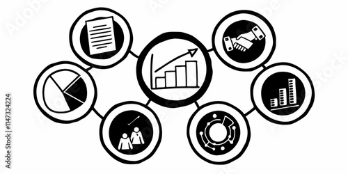 Different kinds of Business and Strategy circles line icons isolated on white background