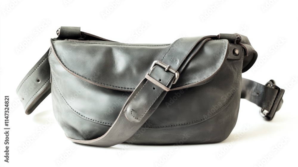 Gray leather crossbody bag isolated on white. Gray leather crossbody bag isolated on white.
