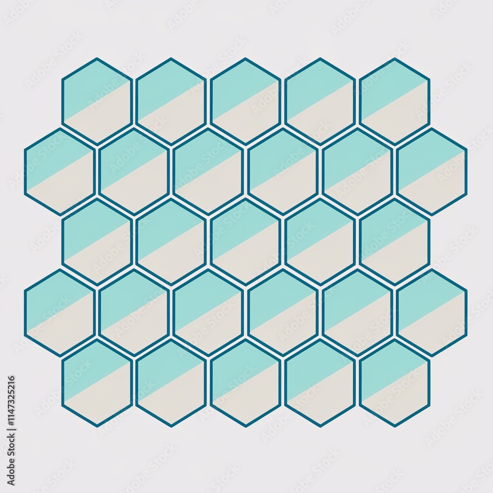 Fototapeta premium Gradient Honeycomb Grid with Mint and Baby Blue Cells