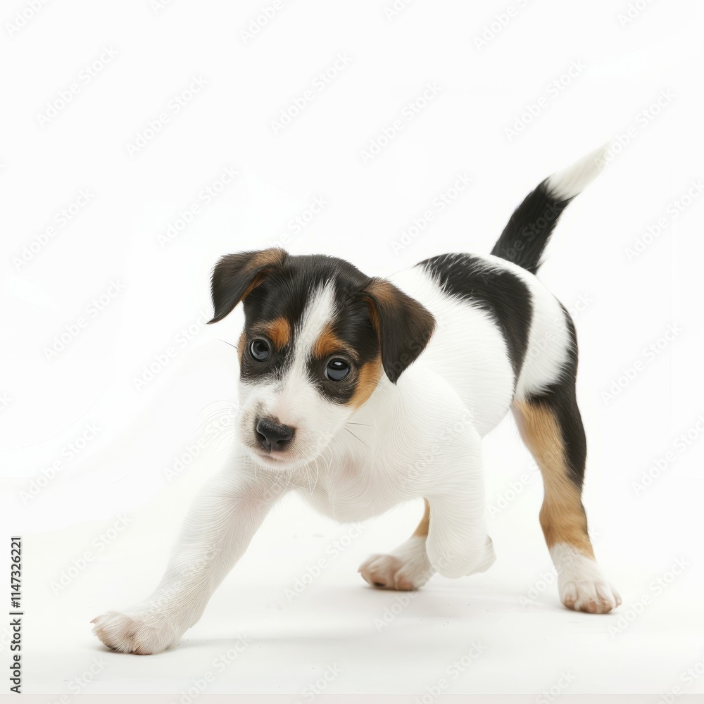 A playful puppy chasing its tail, isolated in white, white background A playful puppy chasing its tail, isolated in white, white background
