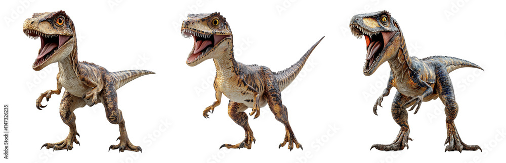 Naklejka premium Lively Dinosaur Characters in Dynamic Poses Isolated on transparent background