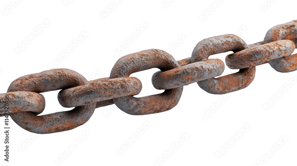 Obraz premium Detailed View of Rusty 3D Chain Links with Industrial Design and Textured Surface for Creative Projects