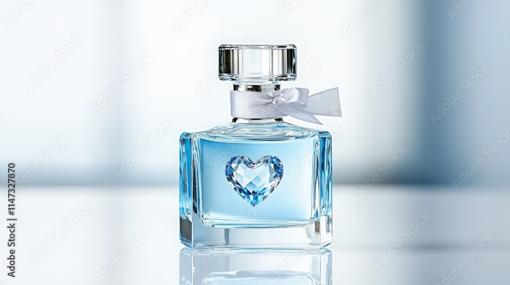 Blue perfume bottle with heart-shaped crystal. Blue perfume bottle with heart-shaped crystal.