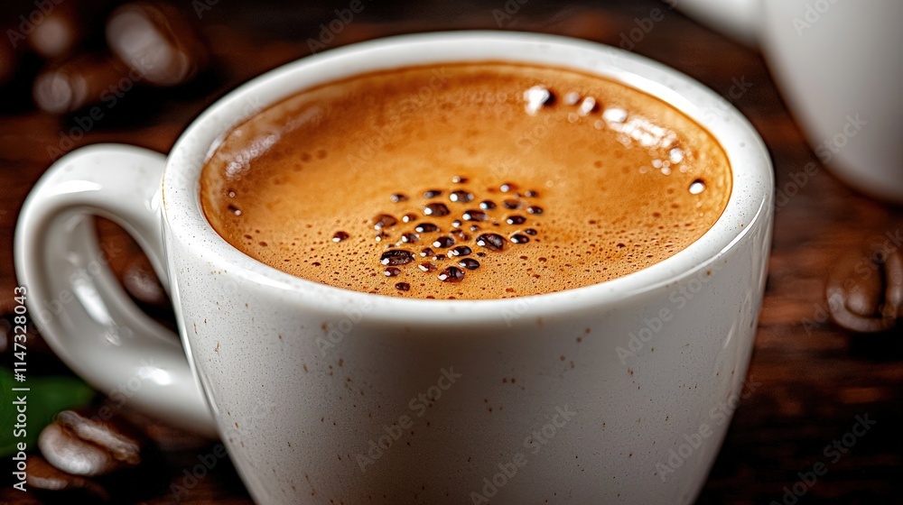 Espresso coffee in small white cup. Espresso coffee in small white cup.