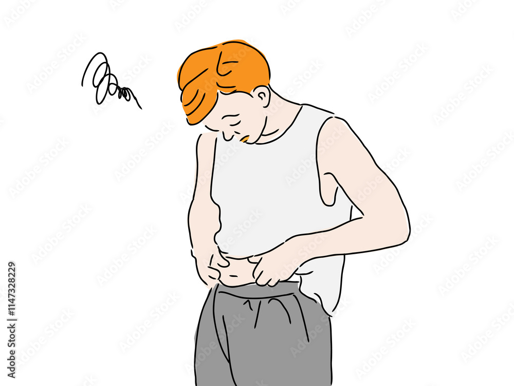 太ったお腹を気にする男性 太ったお腹を気にする男性