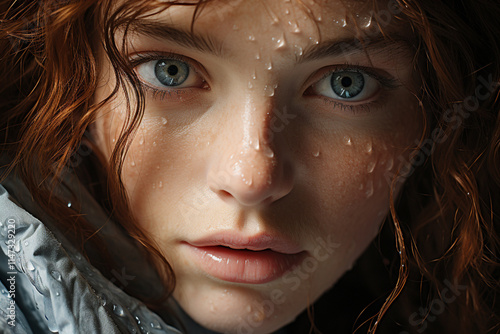 red-haired girl with eyes with heterochromia close-up,.    photo