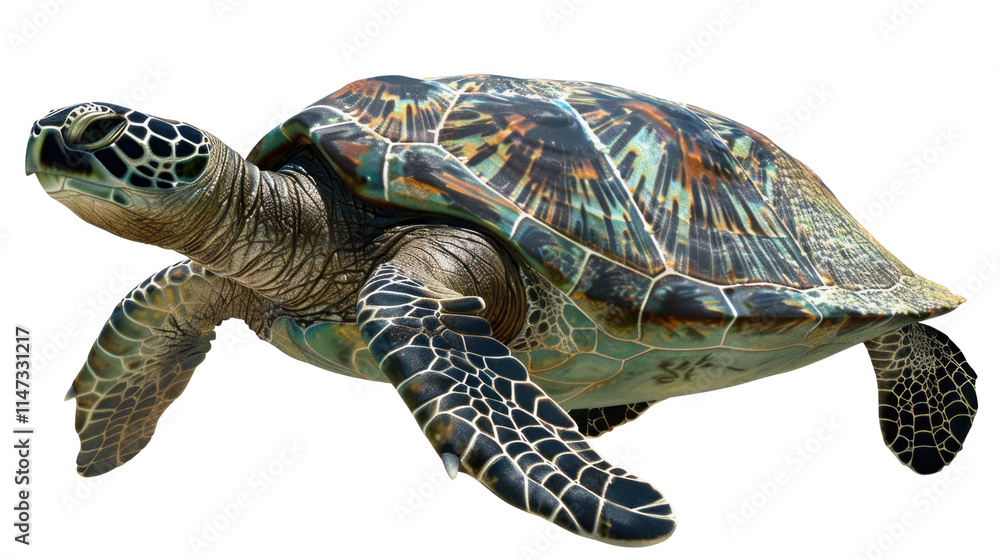 Obraz premium Realistic Sea Turtle Swimming in Ocean with Vibrant Patterns and Detailed Texture