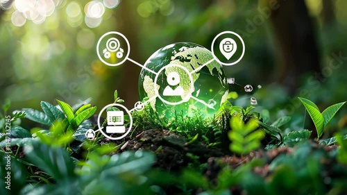 Wallpaper Mural Environment World Earth Day, Green Earth with Environment icons. Saving the environment, and environmentally sustainable, Environmental technology Torontodigital.ca