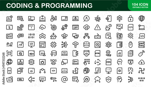 Customizable Coding and Programming Icons. Vector Graphics for Development, Design Systems, and Tech Workflows