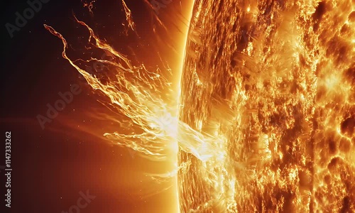 A vivid depiction of solar flares erupting from the sun's surface, showcasing solar activity. photo