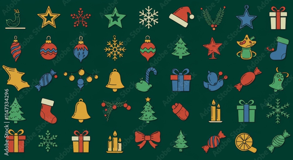 Christmas and New years icons and symbols, isolated, ai generative Christmas and New years icons and symbols, isolated, ai generative