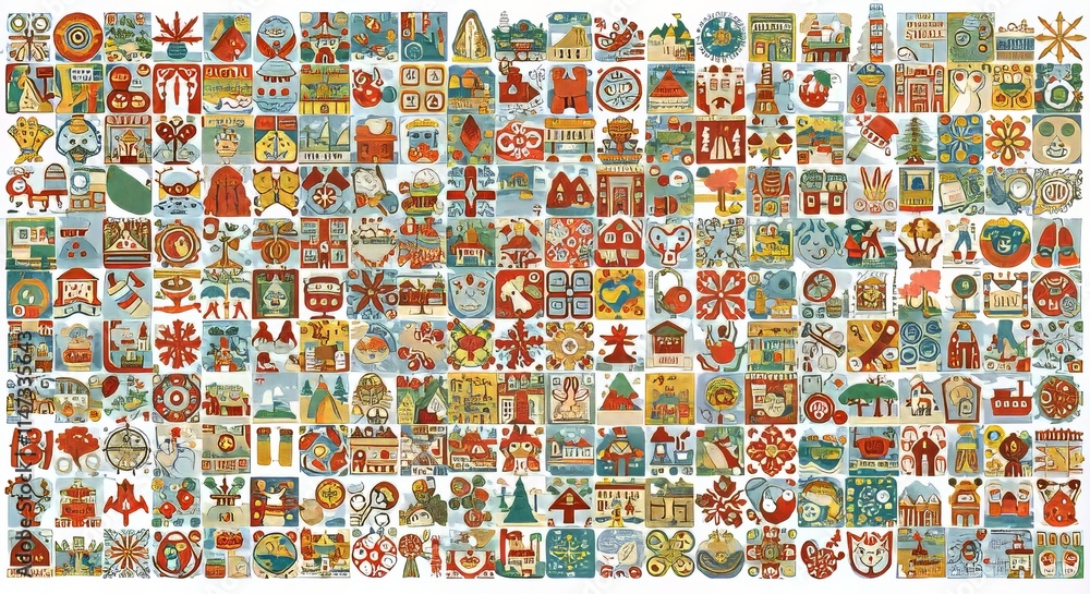Fototapeta premium Icon, tiles and symbols, graphic design backgrounds, ai generative elements