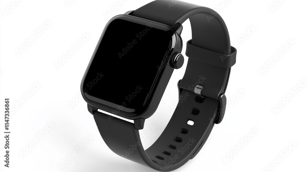 Black smartwatch with blank screen and silicone strap. Black smartwatch with blank screen and silicone strap.