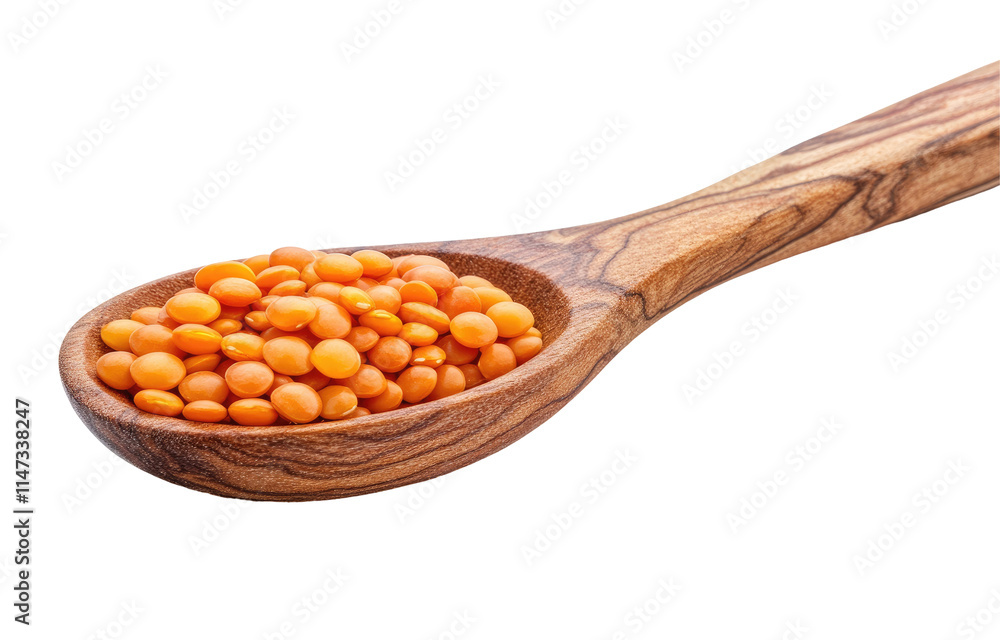 Lentils in a wooden spoon, isolated on a transparent PNG white background. Studio shot Lentils in a wooden spoon, isolated on a transparent PNG white background. Studio shot