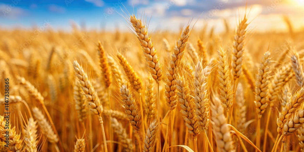 Close up of golden wheat ears in a vast field during harvest season, wheat, field, harvest, golden, agriculture, crop Close up of golden wheat ears in a vast field during harvest season, wheat, field, harvest, golden, agriculture, crop