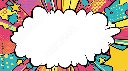 Bold Pop Art-Inspired Border Framing a White Blank Text Area with Vibrant Colors, Comic-Style Graphics, and Playful Design Elements.