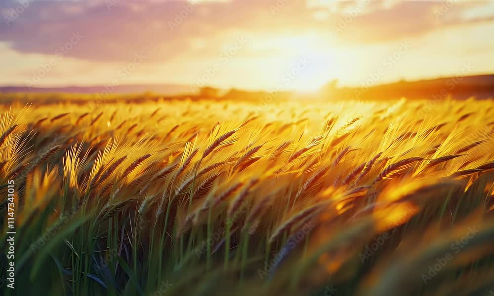 A golden sunset illuminates a field of wheat, showcasing nature's beauty and tranquility. A golden sunset illuminates a field of wheat, showcasing nature's beauty and tranquility.