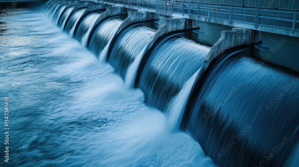 Fototapeta premium A close-up of the water intake structure at a hydroelectric facility, illustrating the engineering involved in harnessing water for energy. The image emphasizes the importance of infrastructure in