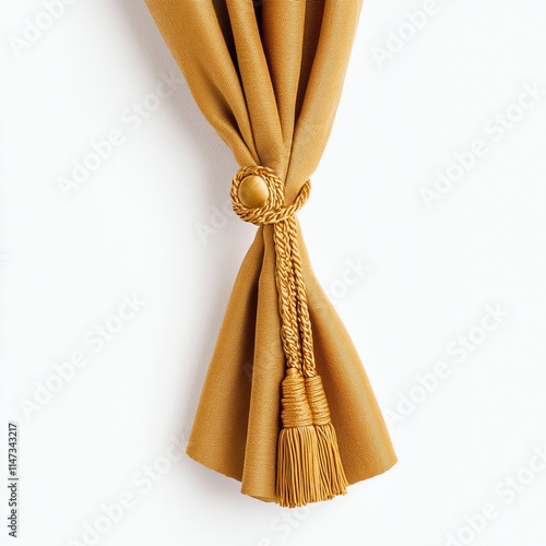 Elegant golden curtain tieback with tassels on a white isolated background. photo