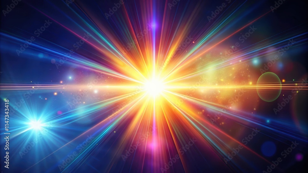 Obraz premium Realistic lens flare with bright sunlight backlight and colorful light leaks, lens flare, sunlight, backlight