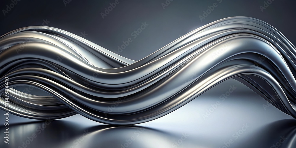 Obraz premium Surreal abstract art with smooth organic curves in matte aluminum on grey background, render, abstract, surreal, organic, curves