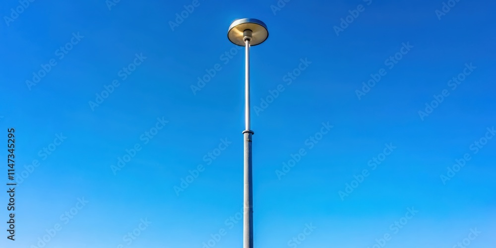 Tall metal street light pole against clear blue sky, urban, infrastructure, cityscape, illumination, bright, outdoor Tall metal street light pole against clear blue sky, urban, infrastructure, cityscape, illumination, bright, outdoor