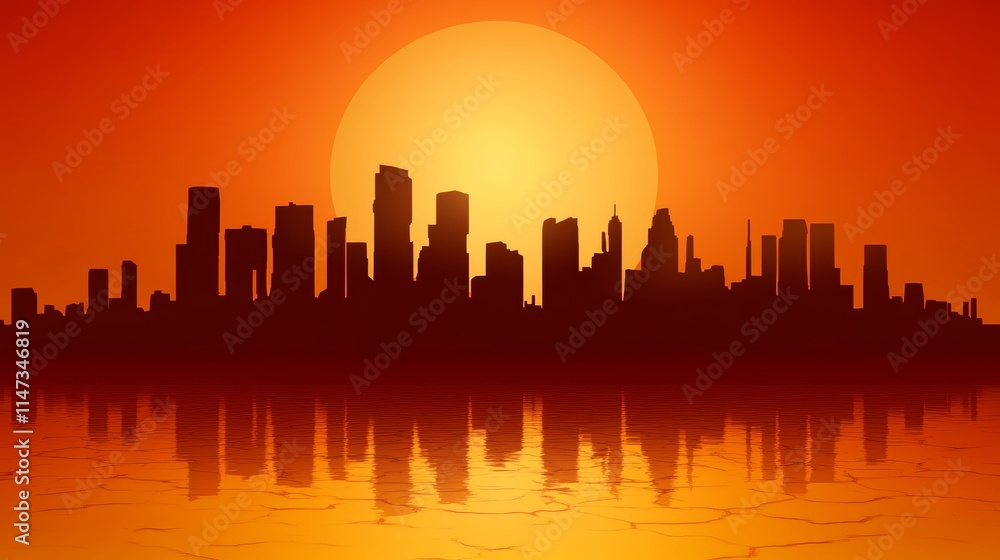 Obraz premium Spectacular sunset over a modern city skyline, breathtaking urban panorama