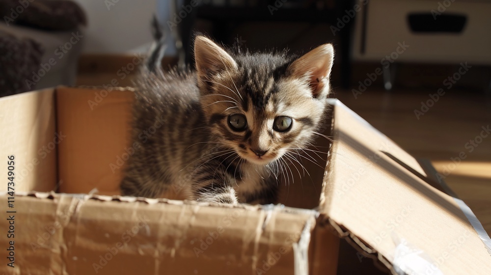 Adorable Kitten Playing in Cardboard Box Adorable Kitten Playing in Cardboard Box