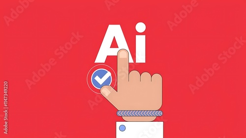 Hand selecting AI technology in a simple graphic design.