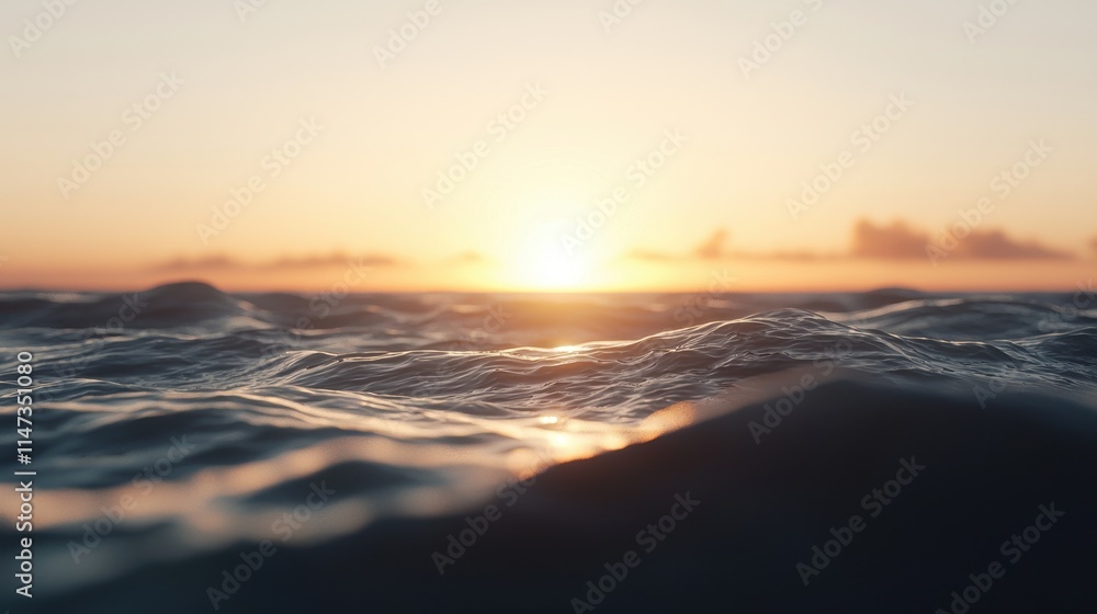 Fototapeta premium A serene sunset over gentle ocean waves, capturing the beauty of nature in soft light and peaceful ambiance.