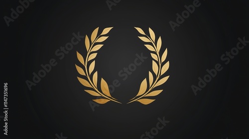 A golden emblem of leaves and wheat. a vecto!graphic on a black backqround, a simple yetelegant design in a minimalist style, high resolution, and professional quality  photo