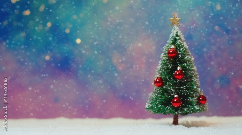 Snowy Christmas tree with red ornaments. Snowy Christmas tree with red ornaments.