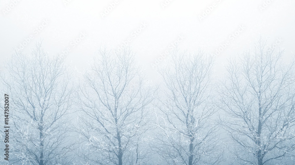 Winter wonderland scene snow-covered treetops beneath a gray sky in a serene nature landscape Winter wonderland scene snow-covered treetops beneath a gray sky in a serene nature landscape