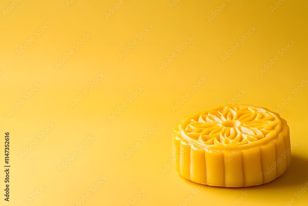 moon cake side view yellow background with copy space moon cake side view yellow background with copy space
