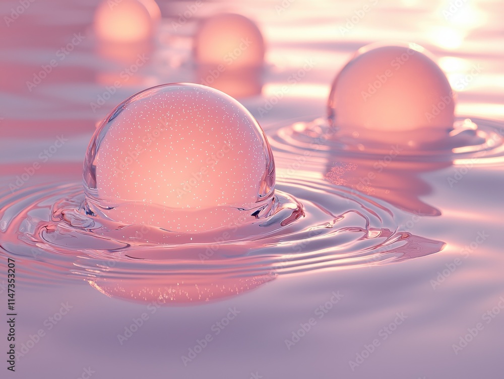 Soft pastel light orbs flowing like liquid in tranquil water dreamy environment serene perspective Soft pastel light orbs flowing like liquid in tranquil water dreamy environment serene perspective