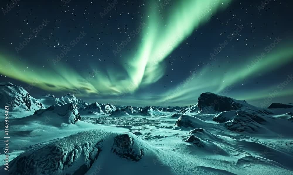A stunning display of the northern lights illuminating a snowy landscape under a starry sky. A stunning display of the northern lights illuminating a snowy landscape under a starry sky.