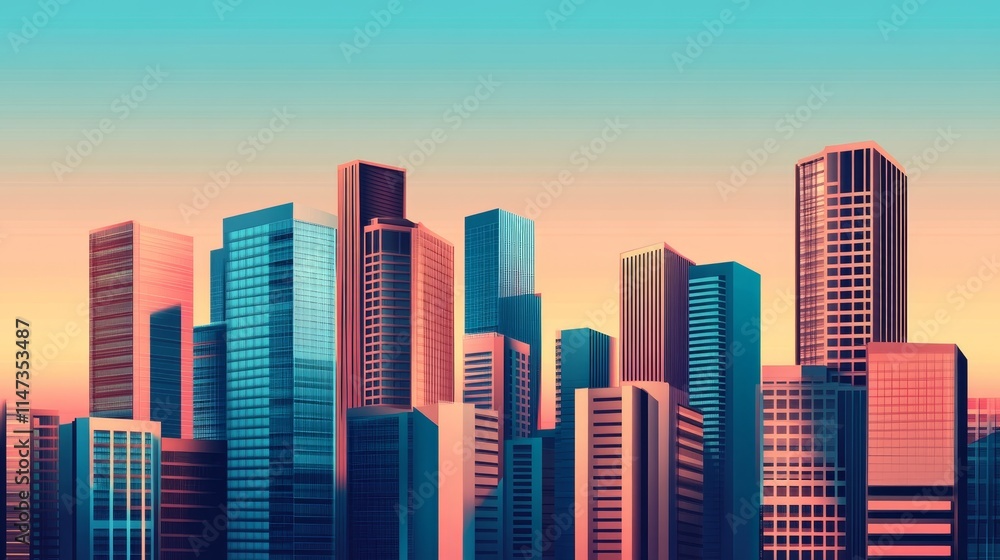 A vibrant city skyline at sunset, showcasing modern architectural designs and colors. A vibrant city skyline at sunset, showcasing modern architectural designs and colors.