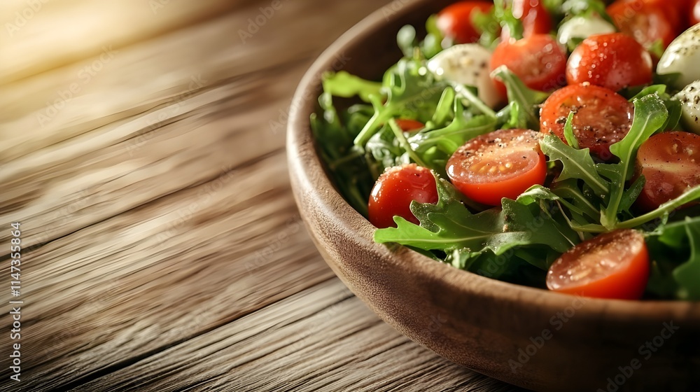 Close-up of a vibrant salad with juicy cherry tomatoes. Close-up of a vibrant salad with juicy cherry tomatoes.