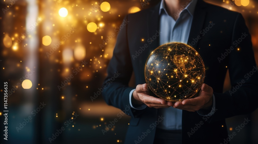 Fototapeta premium Global Network in Hands: A Vision of Interconnection