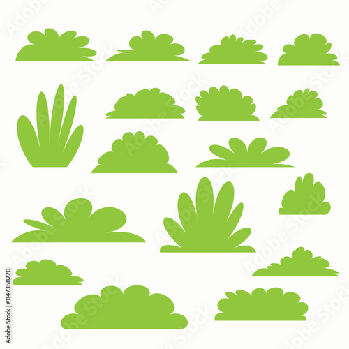 collection of green bush and shrub silhouettes , each showcasing a unique shape, highlighting the vibrant green hues of the foliage.