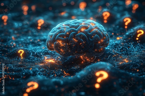 brain icon with glowing question marks